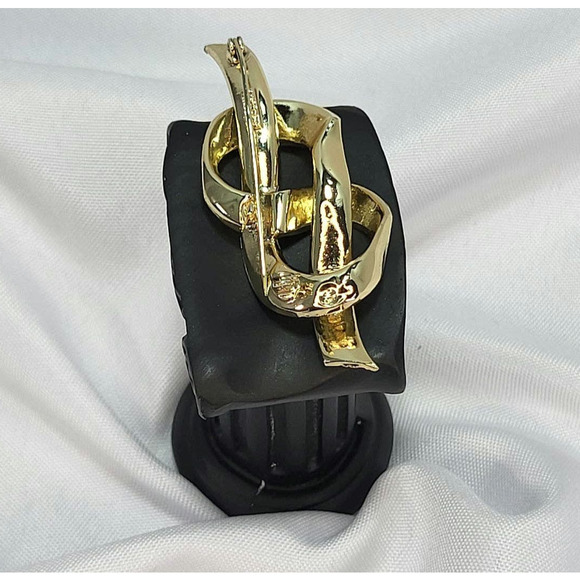 Textured Gold Tone Ribbon Bow Brooch Pin Signed Lisner Childhood Cancer Support - Picture 4 of 7